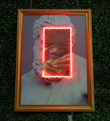 Pop Culture Neon Art: Greek Statue Eating Burger - Retro Neon Poster for Restaurant, Kitchen Wall Art, Unique Gift for Restaurant Owners - CityNeon