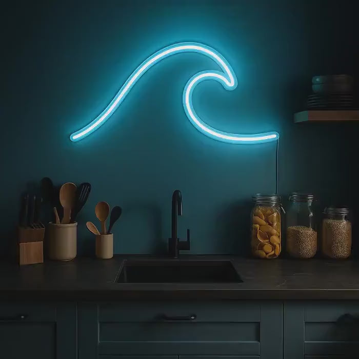 Ocean Wave Neon Sign: Blue LED Minimalist Coastal Decor
