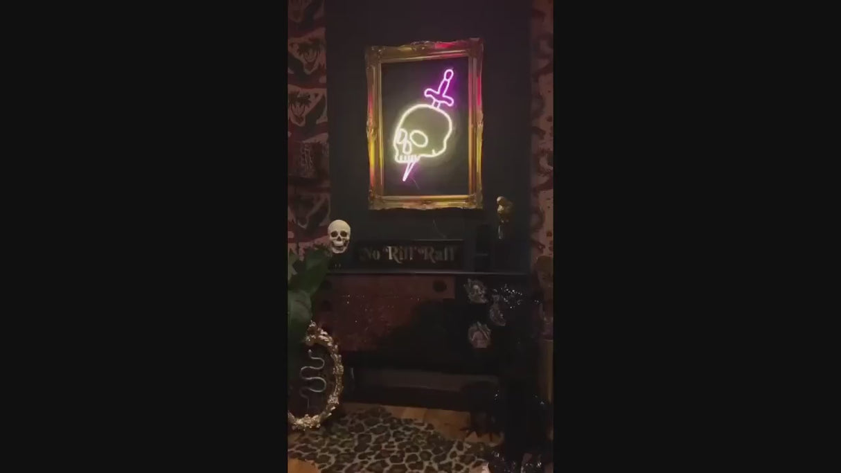 Skull in Frame - custom neon sign, neon sign in frame, Led Neon light Contemporary Art | Unique Neon Art Wall Decor | Gallery Wall Paintings