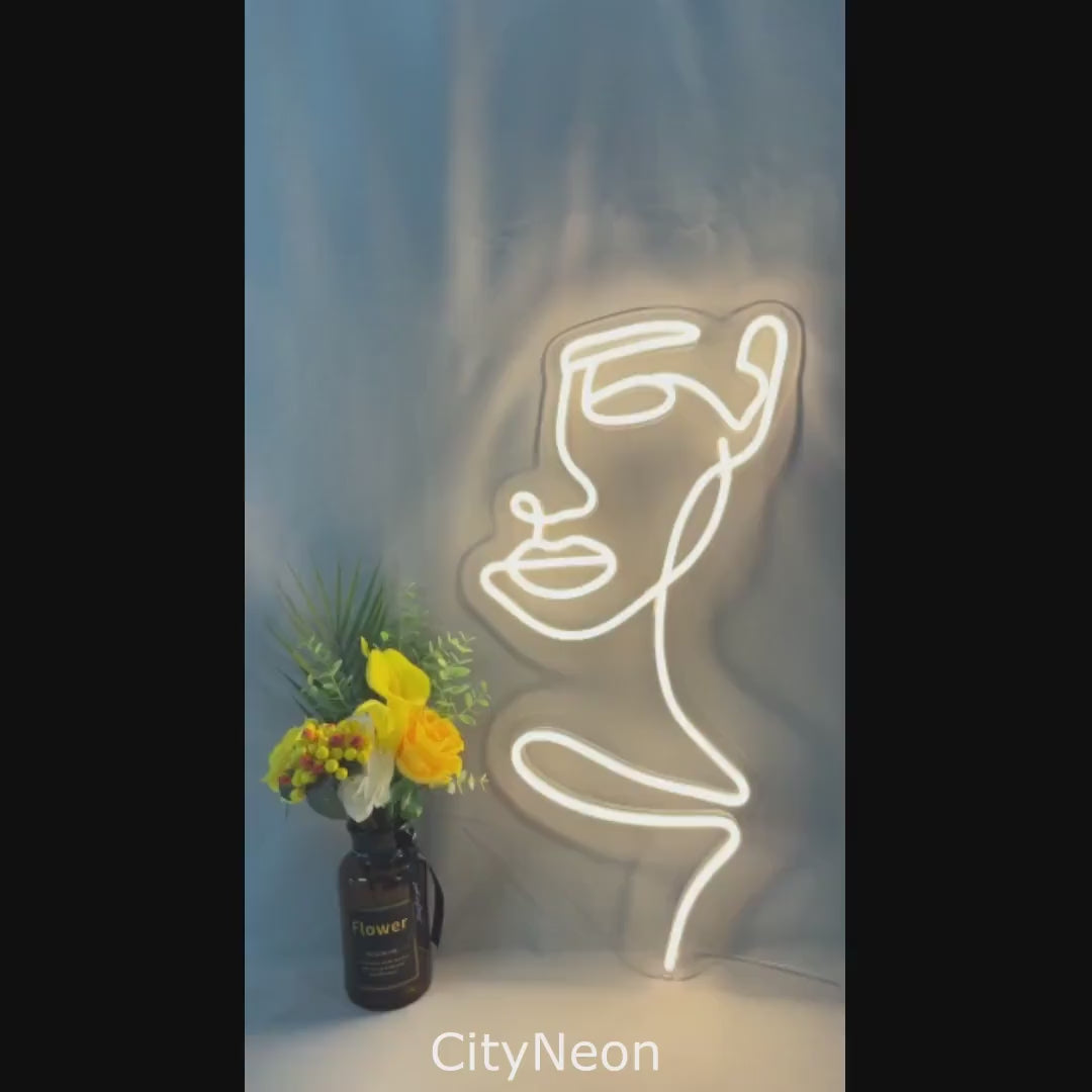 Girl face neon sign- girl led sign, beauty neon sign, neon lights for girl room decor or gift, lash room decor