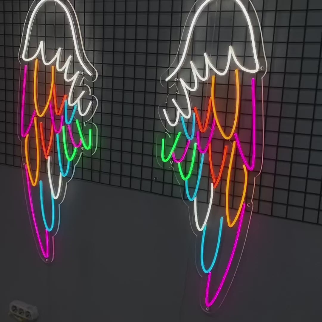 Colored Аngel wings and halo neon sign - Restaurant Decor and Event Decoration