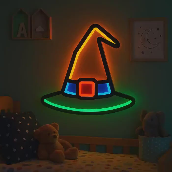 Witch Hat LED Neon Sign – Halloween Wall Decor, Glowing Witch Hat Light, Spooky Neon Halloween Gift, Witch Themed Room Sign
