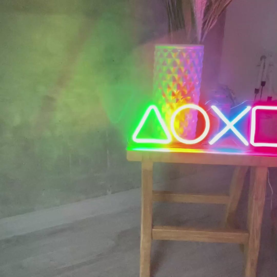 PlayStation Neon Sign - Iconic Gaming Symbols LED Wall Art, Perfect for Game Rooms, Streaming Setup, and Modern Decor