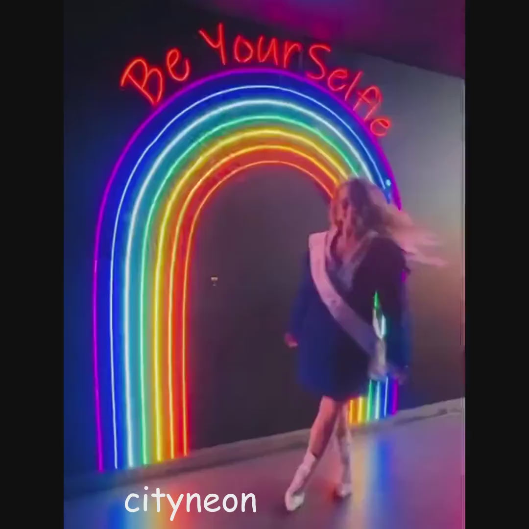 Rainbow backdrop neon sign - custom neon sign, club neon sign, bar neon sign, selfie neon, party neon sign, event decor