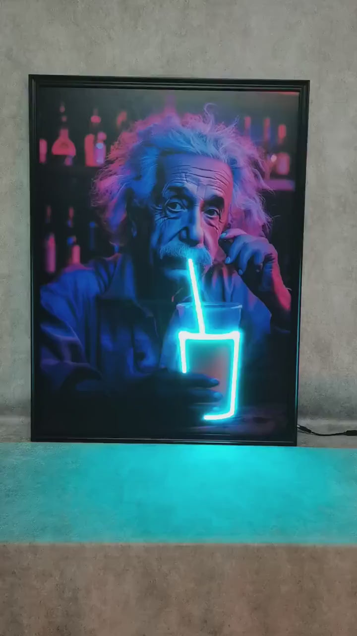 Einstein Art Framed Neon Sign | Modern Decor for Restaurant | Handmade Gift for Minimalist Office Wall Art and Gallery Wall Backdrop