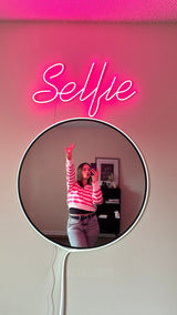 Selfie mirror neon sign - neon light up mirror, pink LED mirror, COOL round mirror, makeup accent mirror (Mirror with neon, selfie sign) - CityNeon