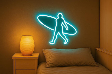 Surfboard Neon Sign: Surf Girl LED Light - Coastal Wall Art - CityNeon