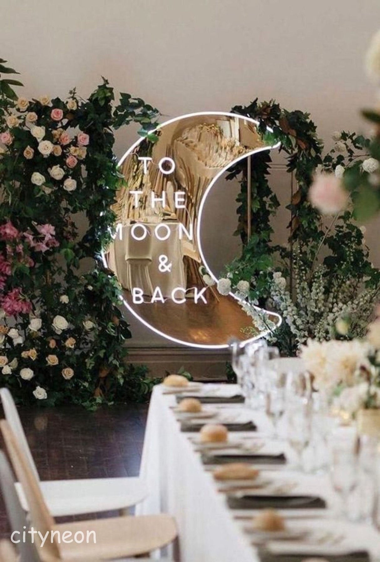 To the Moon and Back Wedding Neon Sign, Gold Mirror Sign, Custom Neon Sign, wedding backdrop - CityNeon