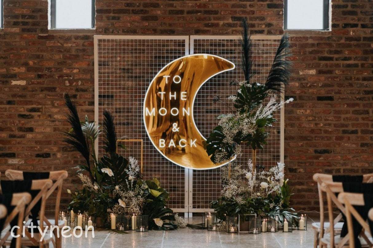 To the Moon and Back Wedding Neon Sign, Gold Mirror Sign, Custom Neon Sign, wedding backdrop - CityNeon