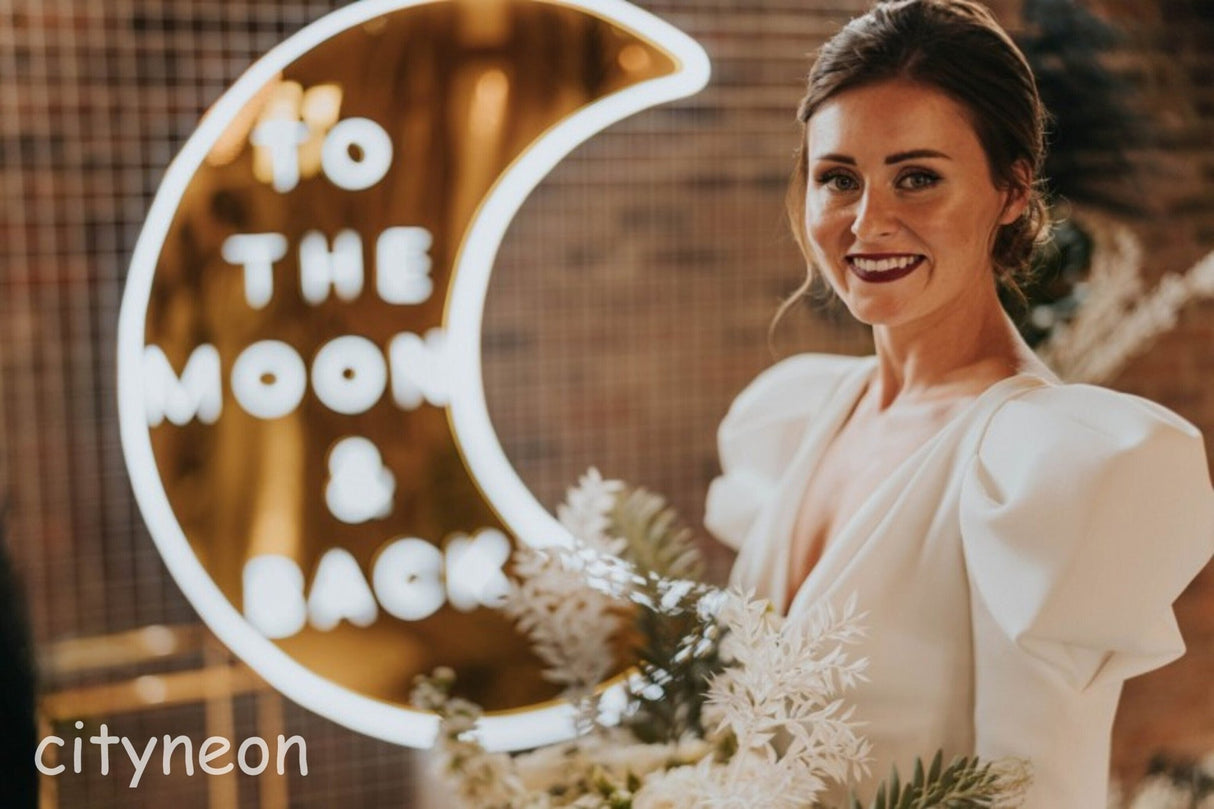 To the Moon and Back Wedding Neon Sign, Gold Mirror Sign, Custom Neon Sign, wedding backdrop - CityNeon