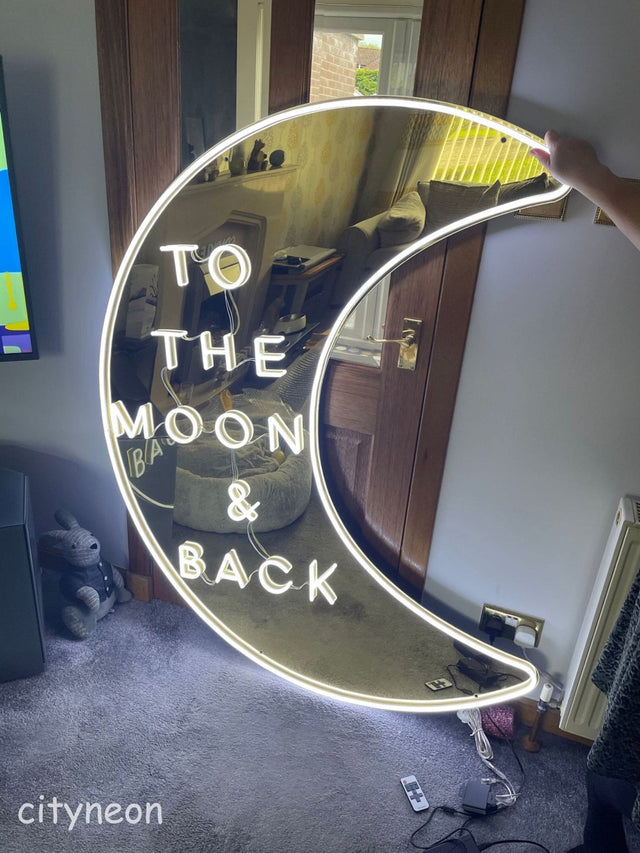 To the Moon and Back Wedding Neon Sign, Gold Mirror Sign, Custom Neon Sign, wedding backdrop - CityNeon