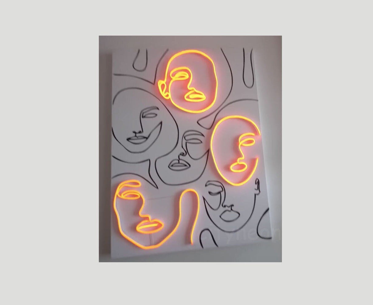 Unique Neon Sign One Line Faces Art - CityNeon