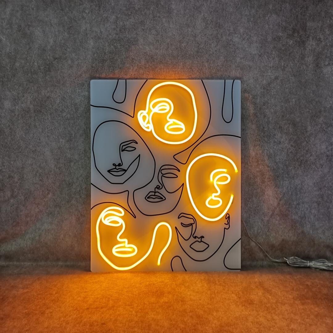 Unique Neon Sign One Line Faces Art - CityNeon