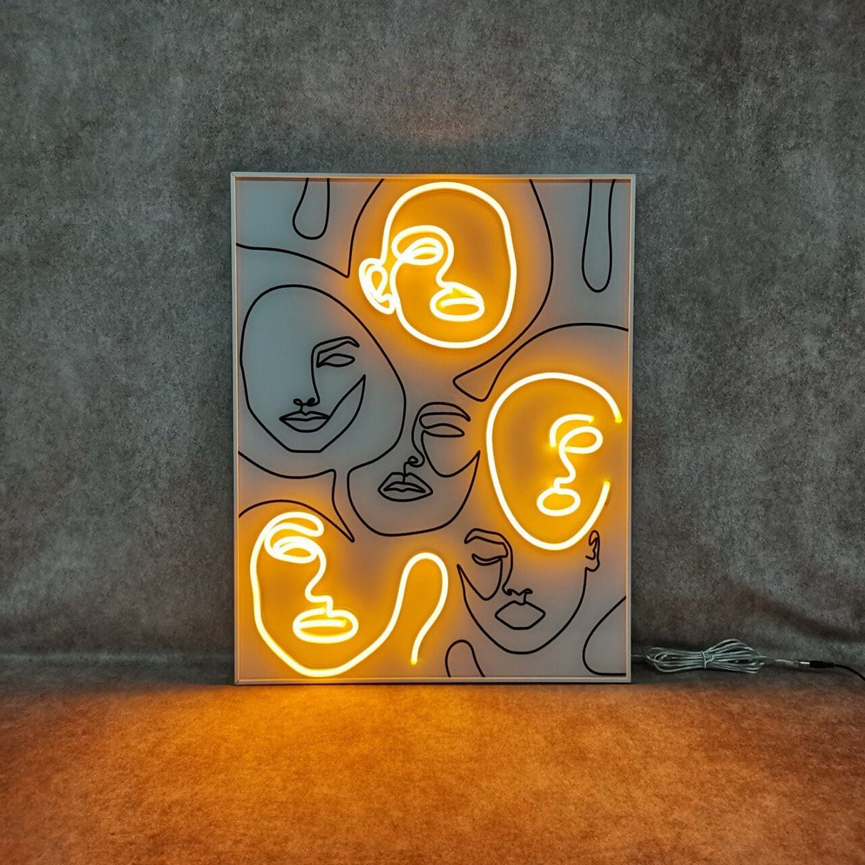 Unique Neon Sign One Line Faces Art - CityNeon