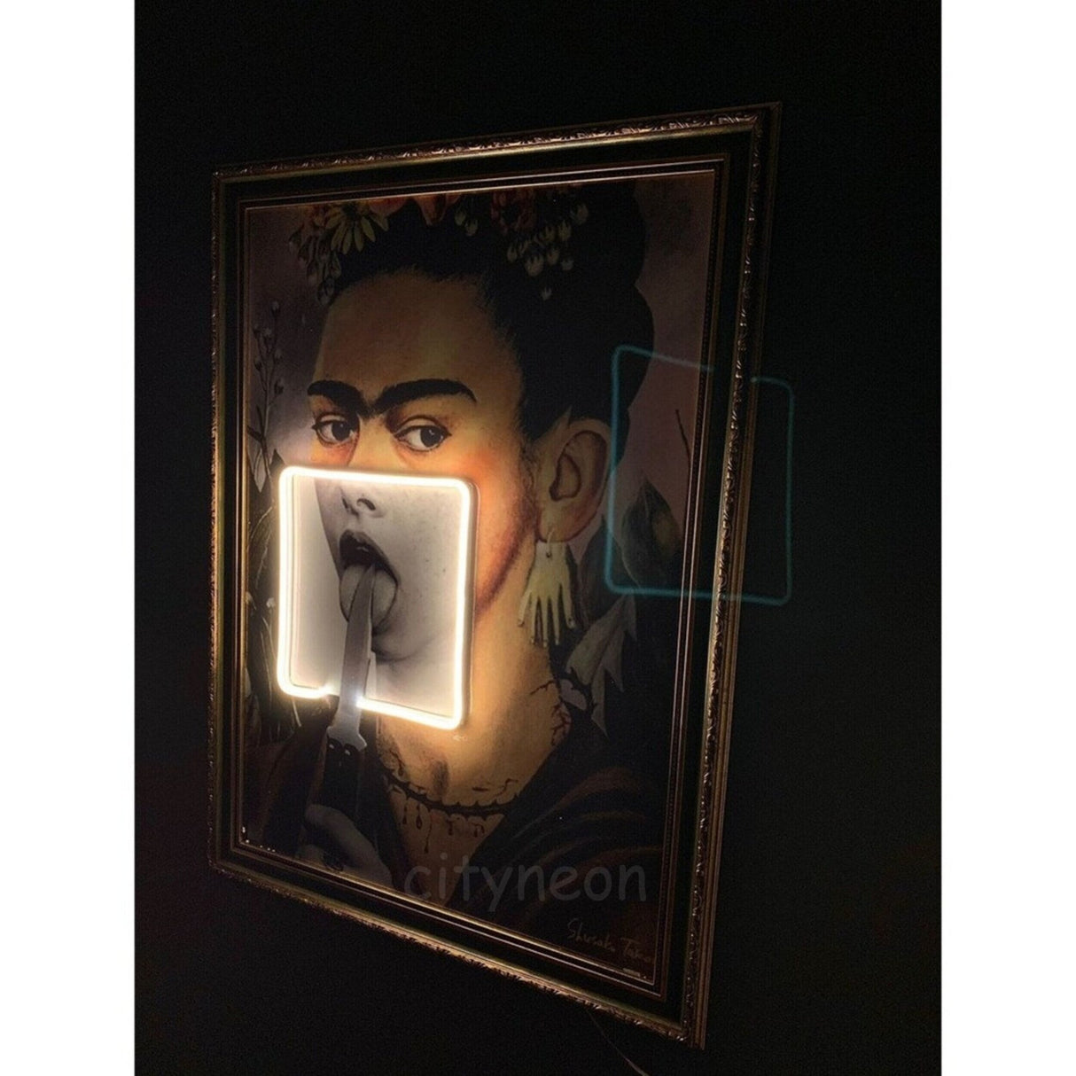 Vintage Framed Neon Sign - Frida Kahlo Art, Mexican Painting - CityNeon