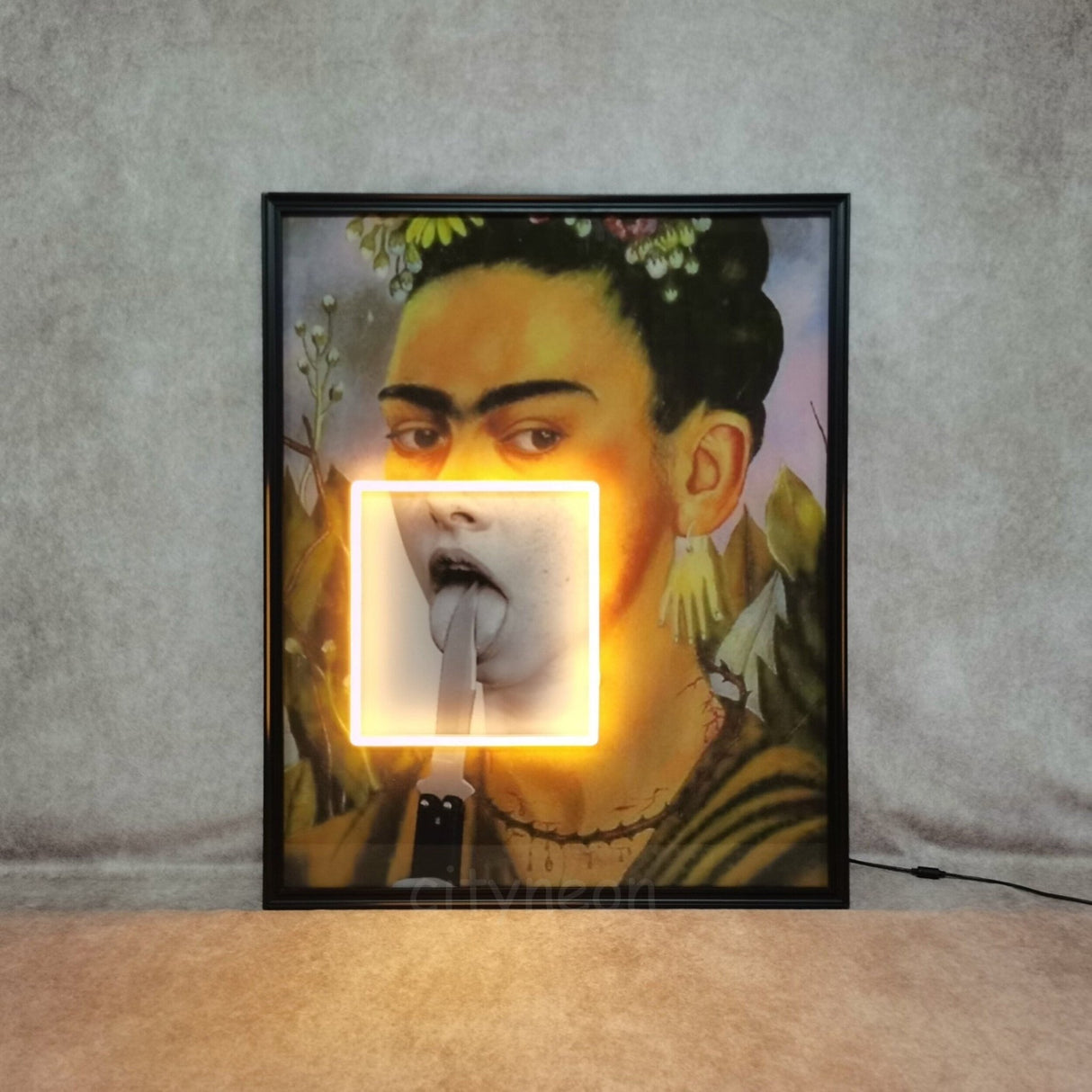 Vintage Framed Neon Sign - Frida Kahlo Art, Mexican Painting - CityNeon