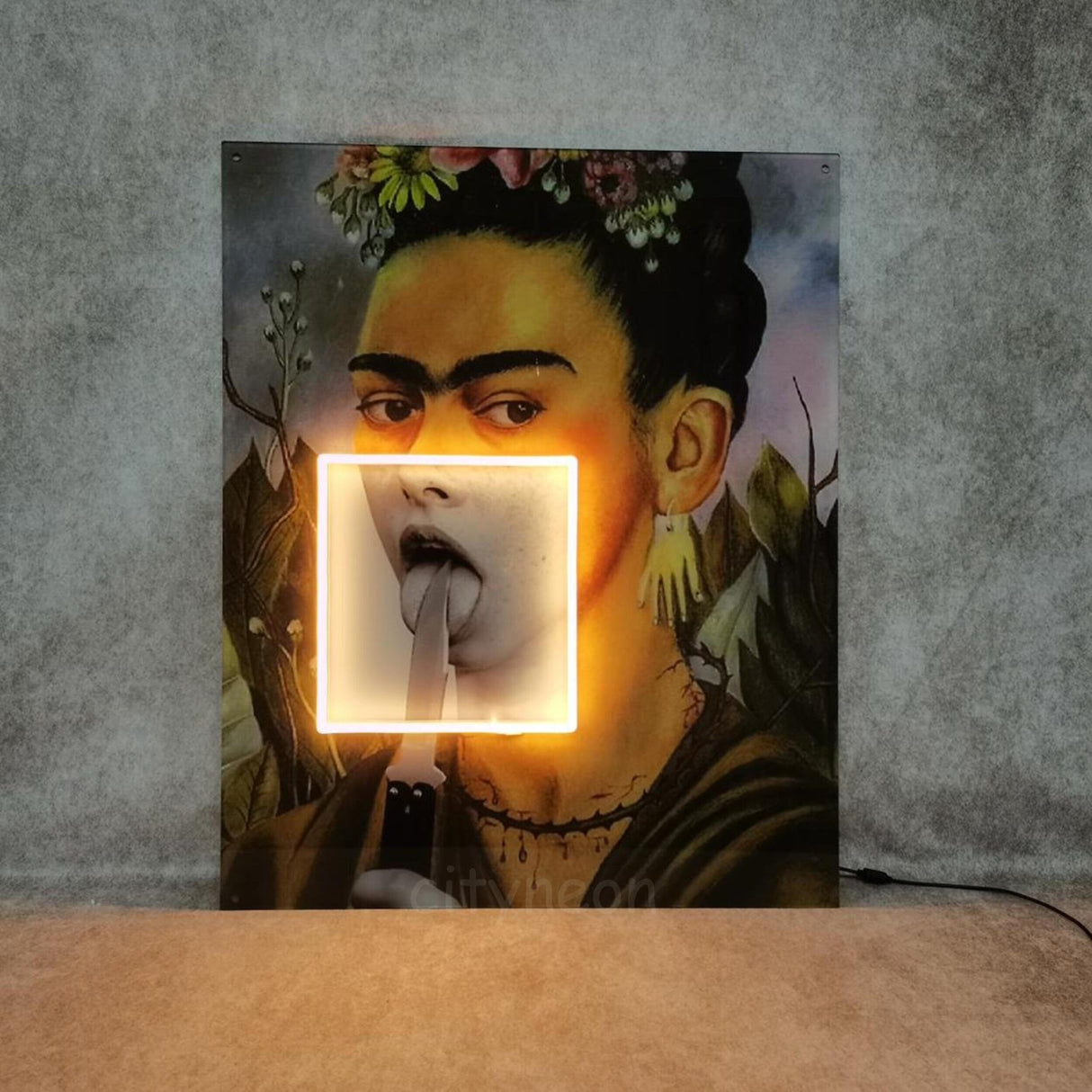 Vintage Framed Neon Sign - Frida Kahlo Art, Mexican Painting - CityNeon