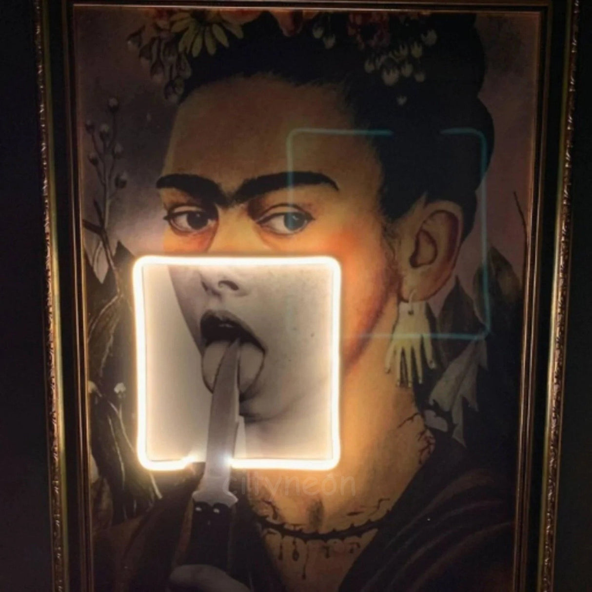 Vintage Framed Neon Sign - Frida Kahlo Art, Mexican Painting - CityNeon