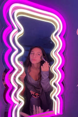 Wavy Pink Neon Mirror, Glowing Mirror , Light up Mirror For Bedroom, Mirror Wall Decor, Makeup Mirror - CityNeon