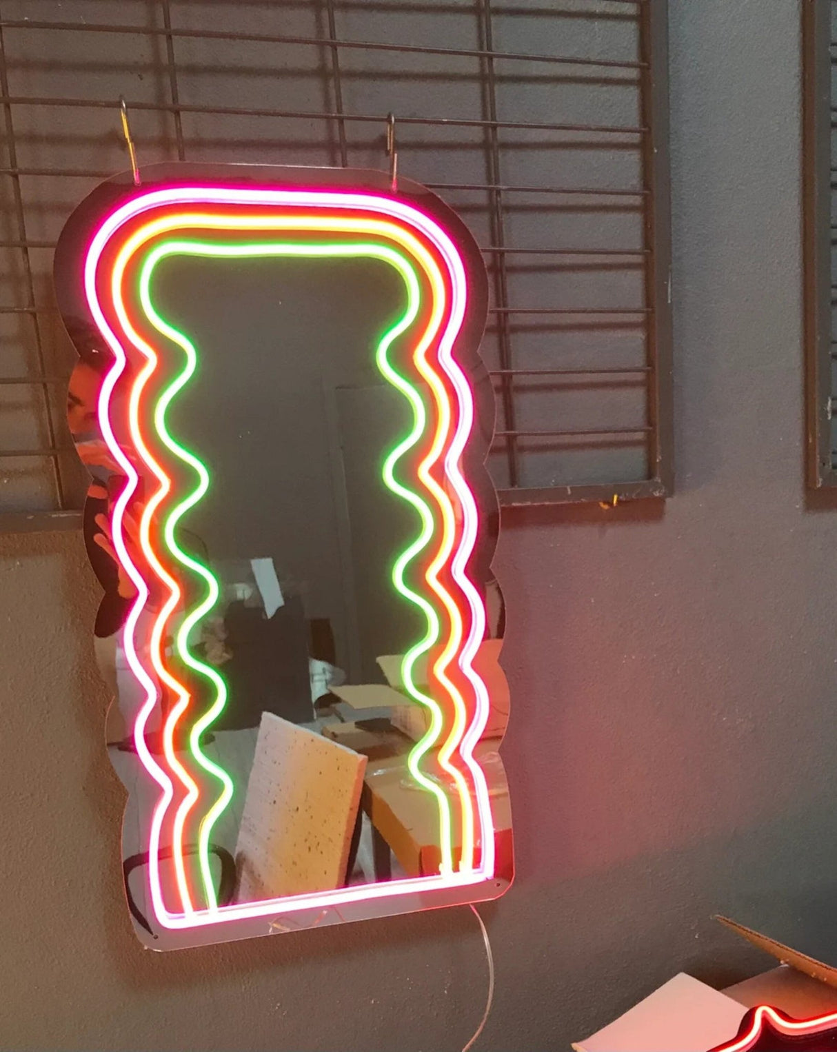 Wavy Pink Neon Mirror, Glowing Mirror , Light up Mirror For Bedroom, Mirror Wall Decor, Makeup Mirror - CityNeon