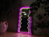 Wavy Pink Neon Mirror, Glowing Mirror , Light up Mirror For Bedroom, Mirror Wall Decor, Makeup Mirror - CityNeon