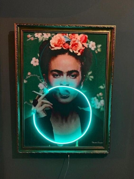 Frida Kahlo Art Framed Neon Sign | Mexican Painting, Modern Decor | Handmade Gift, Famous Paintings, Minimalist Office Wall Art