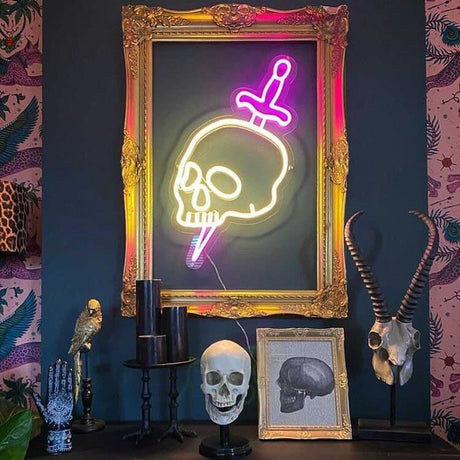 Skull in Frame - custom neon sign, neon sign in frame, Led Neon light Contemporary Art | Unique Neon Art Wall Decor | Gallery Wall Paintings