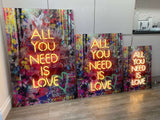 All You Need Is Love - graffiti art modern art painting, pop art, neon sign wall art, neon galaxy art, custom neon canvas contemporary art