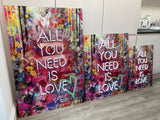 All You Need Is Love - graffiti art modern art painting, pop art, neon sign wall art, neon galaxy art, custom neon canvas contemporary art