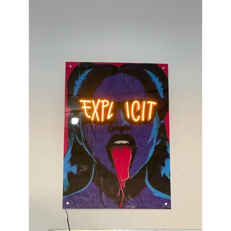 Explicit Pop Art Neon Sign | Painting Modern Decor | Handmade Gift, Minimalist Office Wall Art | Stylish Decor for Trendy Spaces